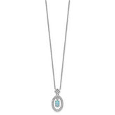 Sterling Silver Rhodium-plated Clear CZ Oval with Lab Created Opal Oval Dangle 16 inch Necklace with 2 inch extension